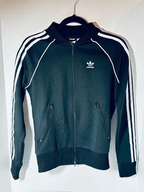 Adidas Prime Blue Women's Long Sleeve Track Jacket BLK Size XS P-P 28” S-H 23”